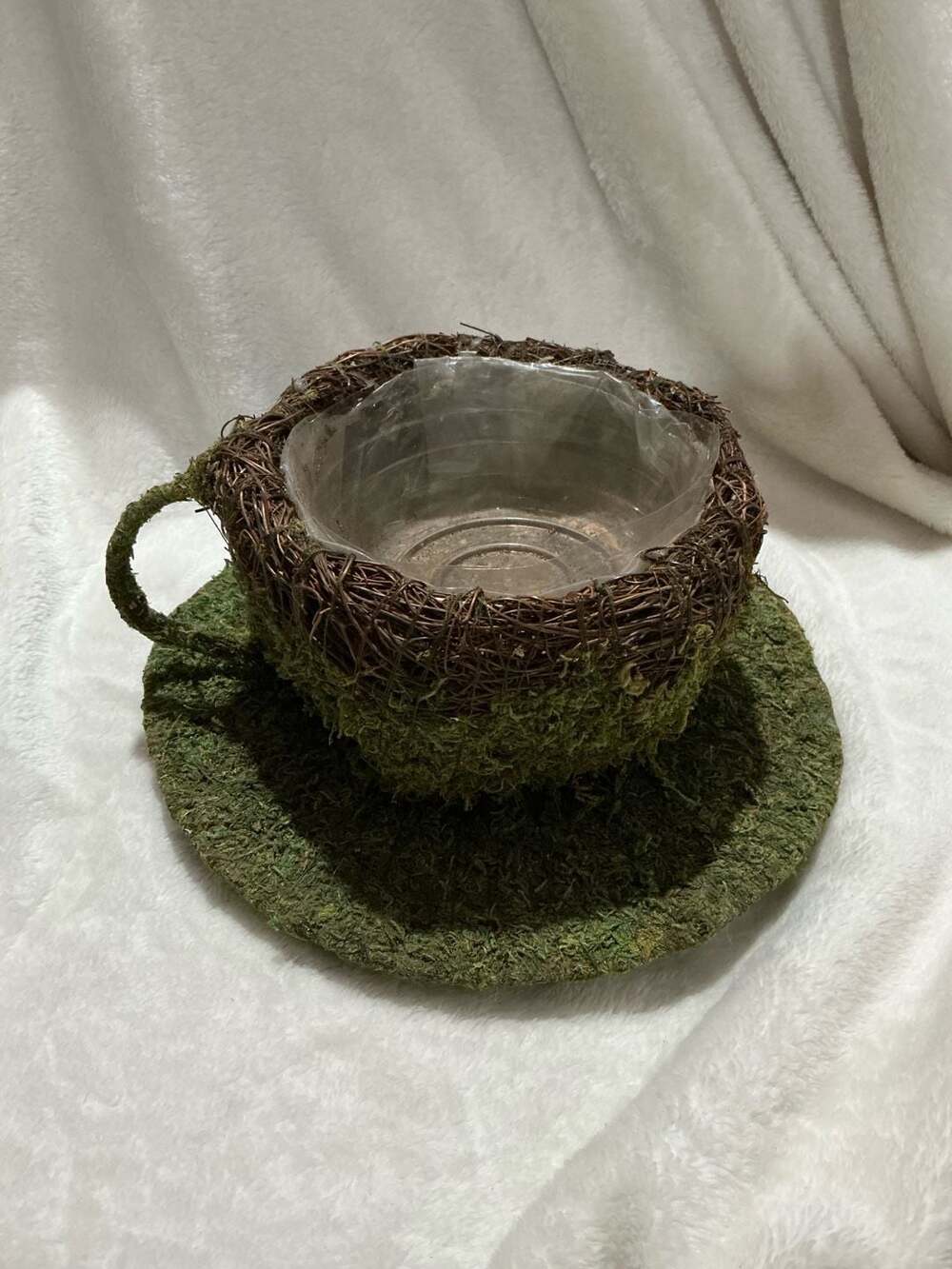 Fairy Garden Tea Cup Planter Moss Twig Container